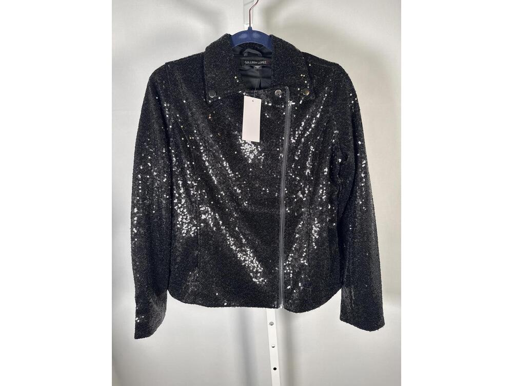 NWT Colleen Lopez Black Sequin Moto Jacket Sparkly Blazer Size XS - Picture 3 of 7